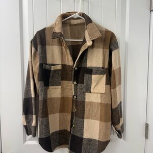 Plaid Button-Up Shirt in Neutral Tones